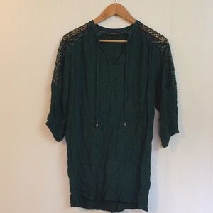 Dark green, tunic, shirt dress, long shirt.